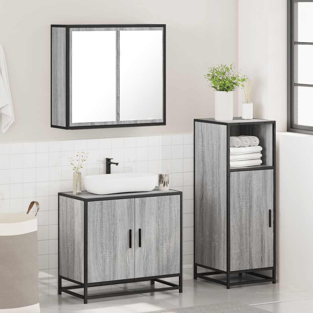 Ensemble de meubles de salle de bain 3 pcs Sonoma gris