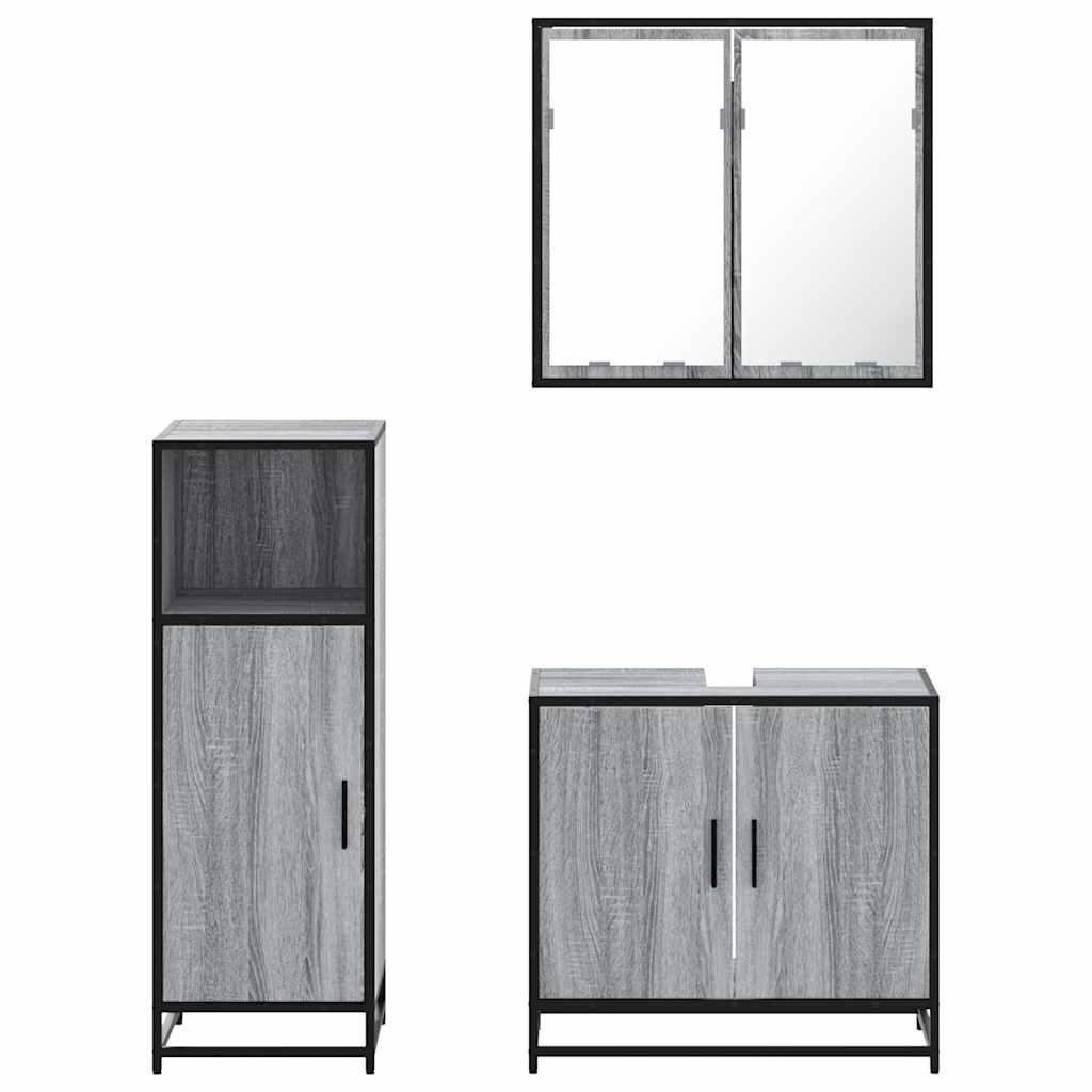 Ensemble de meubles de salle de bain 3 pcs Sonoma gris