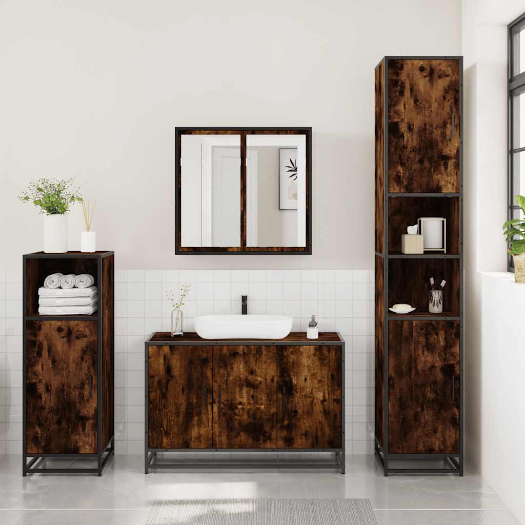 Ensemble de meubles de salle de bain 3 pcs Chêne fumé
