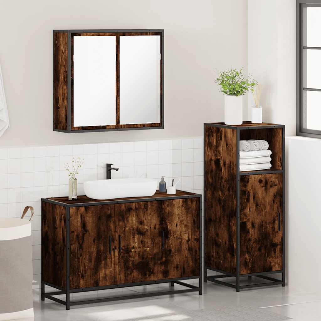 Ensemble de meubles de salle de bain 3 pcs Chêne fumé