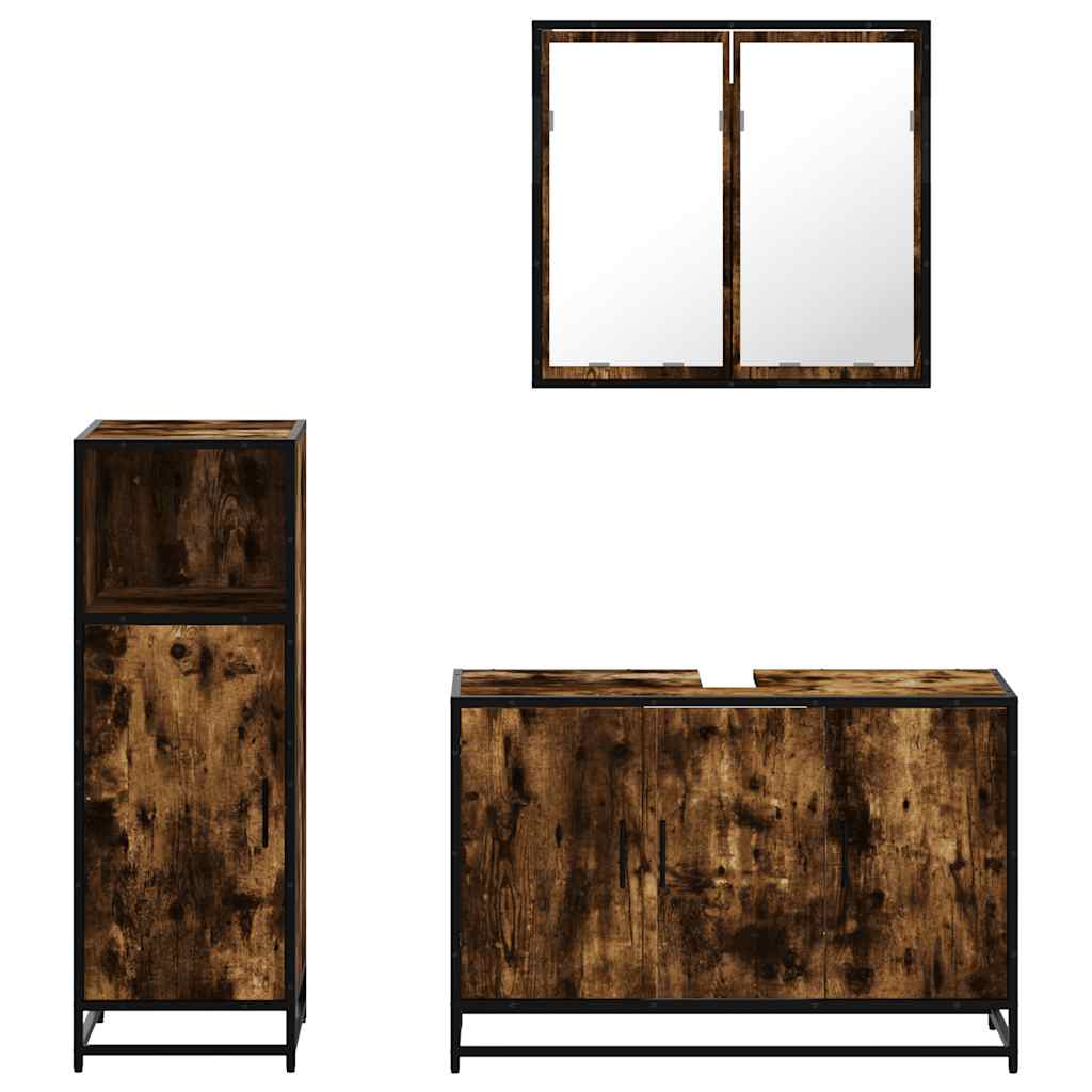 Ensemble de meubles de salle de bain 3 pcs Chêne fumé