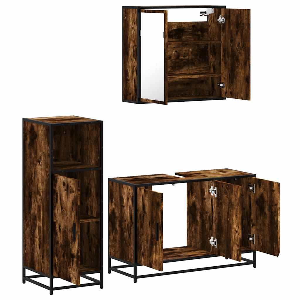 Ensemble de meubles de salle de bain 3 pcs Chêne fumé