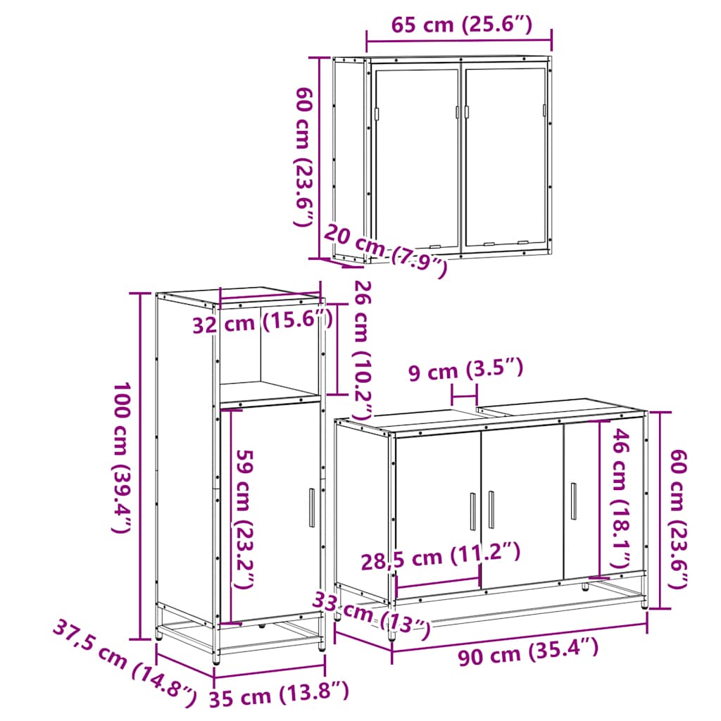 Ensemble de meubles de salle de bain 3 pcs Chêne fumé