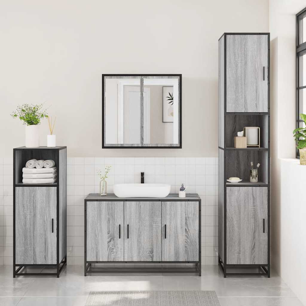 Ensemble de meubles de salle de bain 3 pcs Sonoma gris
