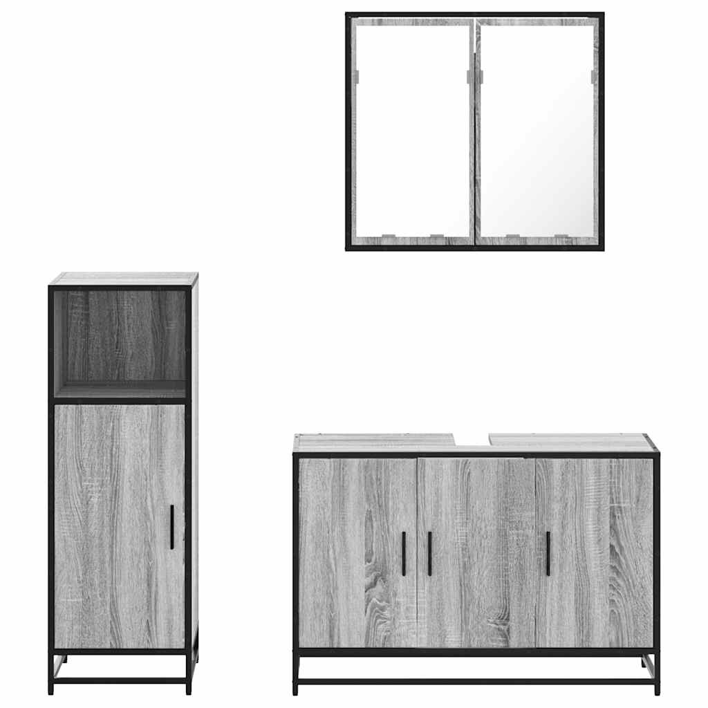 Ensemble de meubles de salle de bain 3 pcs Sonoma gris