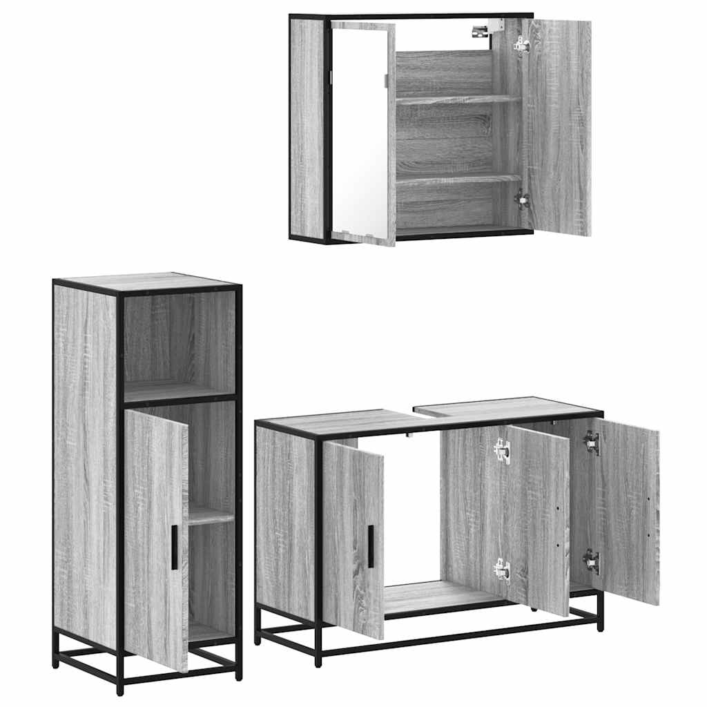 Ensemble de meubles de salle de bain 3 pcs Sonoma gris