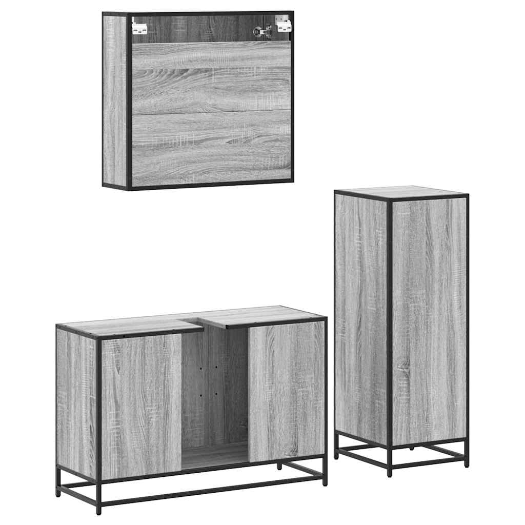 Ensemble de meubles de salle de bain 3 pcs Sonoma gris