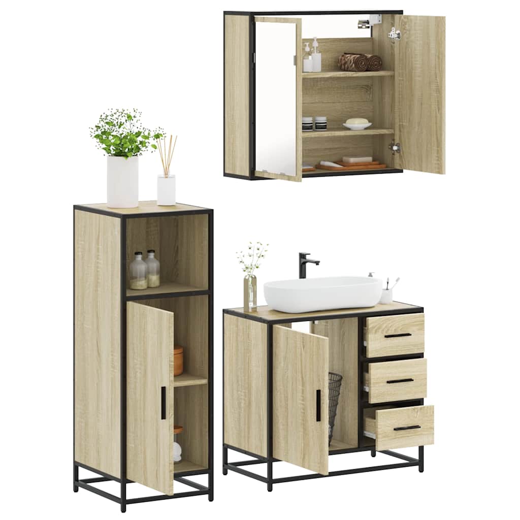 Ensemble de meubles de salle de bain 3 pcs chêne sonoma