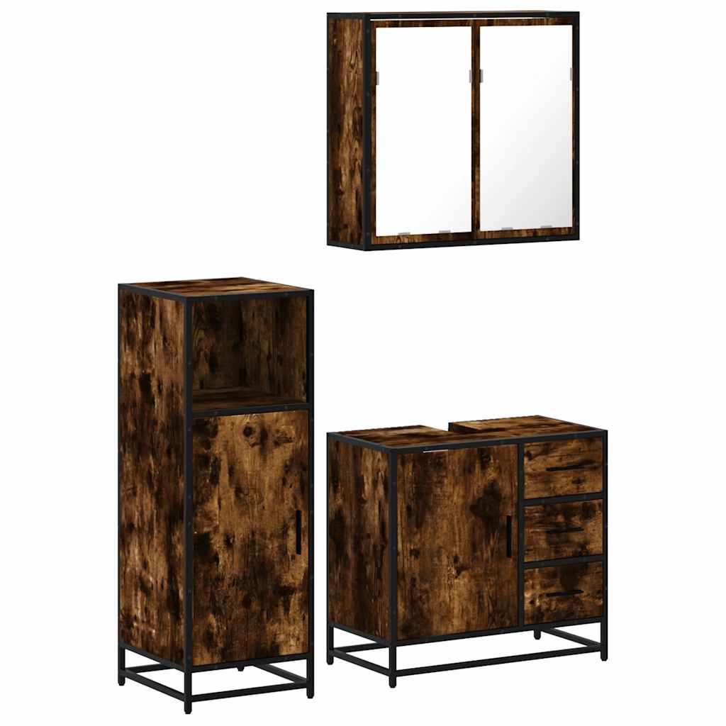 Ensemble de meubles de salle de bain 3 pcs Chêne fumé