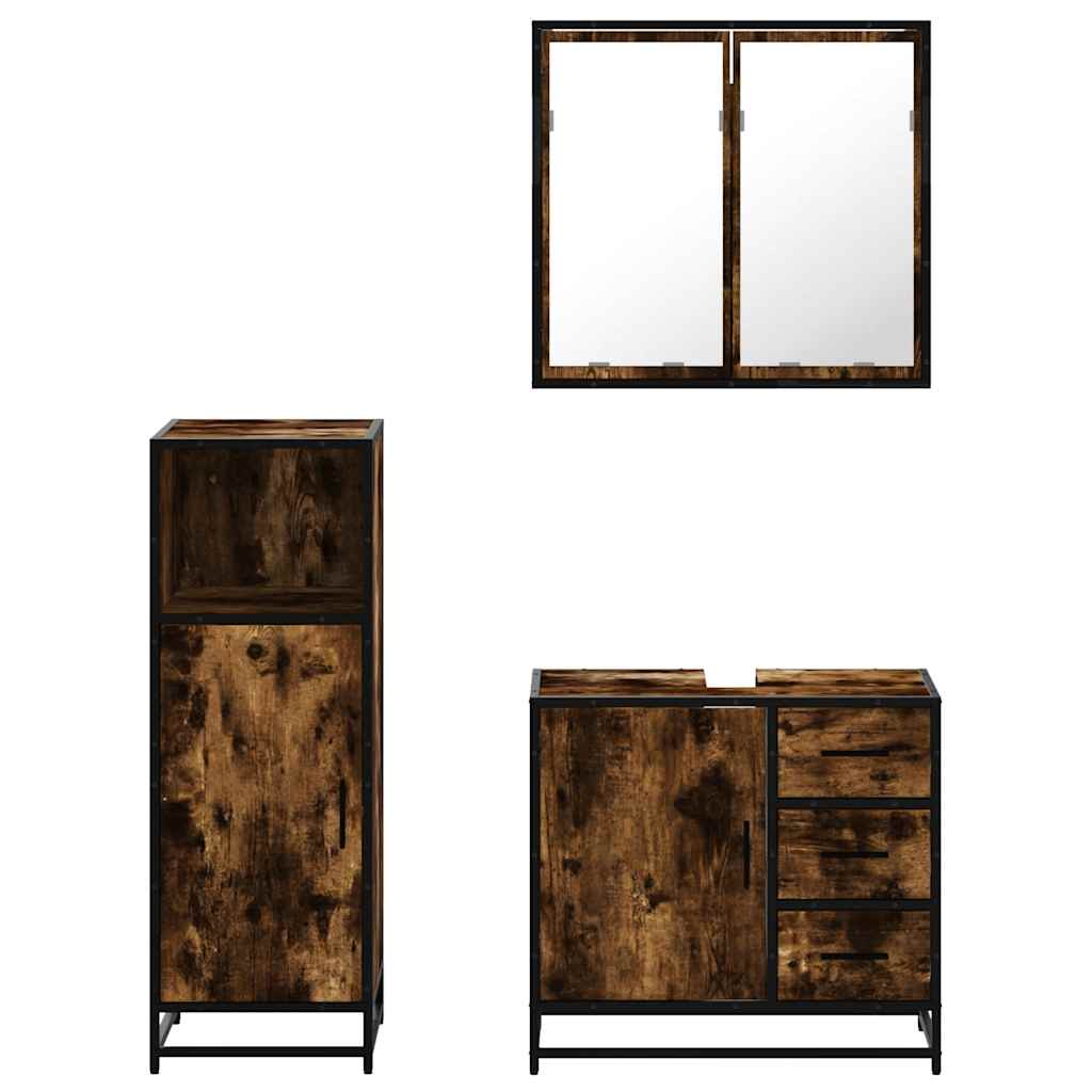 Ensemble de meubles de salle de bain 3 pcs Chêne fumé