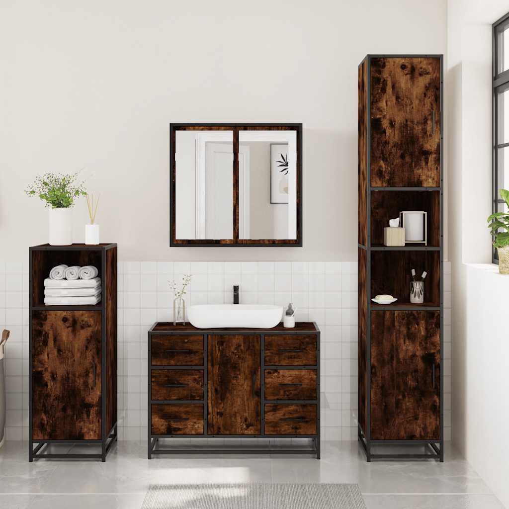 Ensemble de meubles de salle de bain 3 pcs Chêne fumé