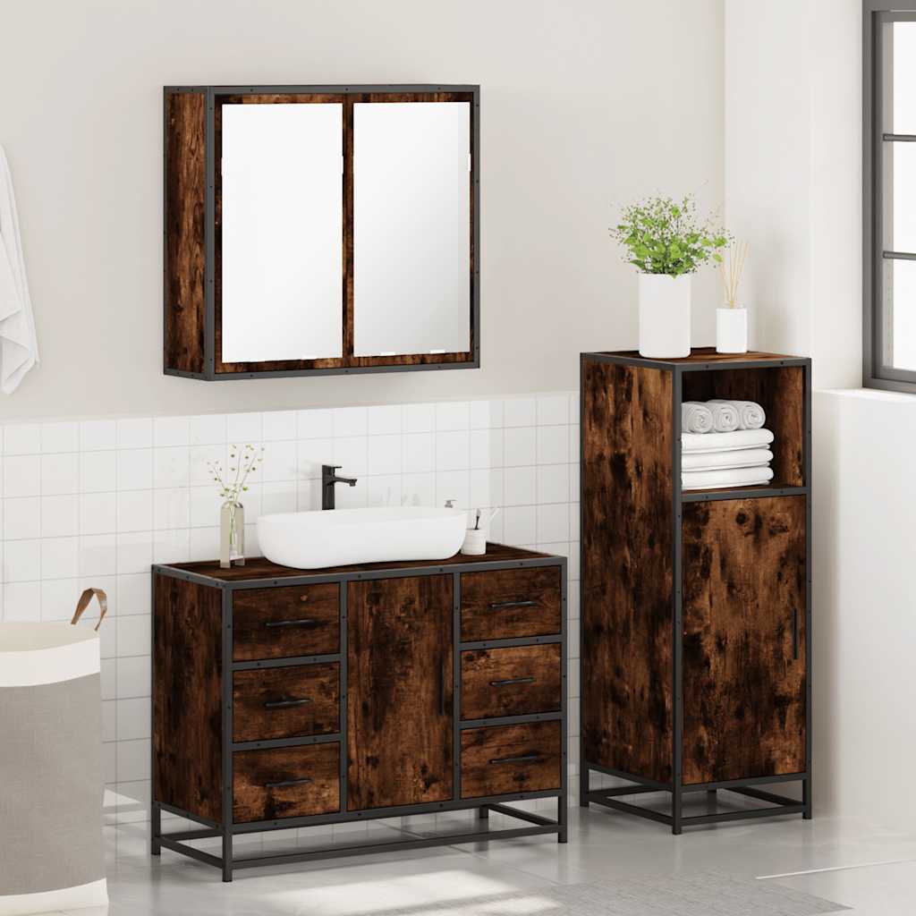 Ensemble de meubles de salle de bain 3 pcs Chêne fumé