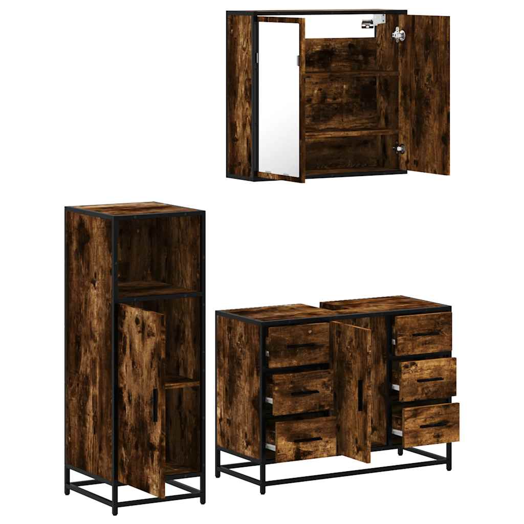 Ensemble de meubles de salle de bain 3 pcs Chêne fumé