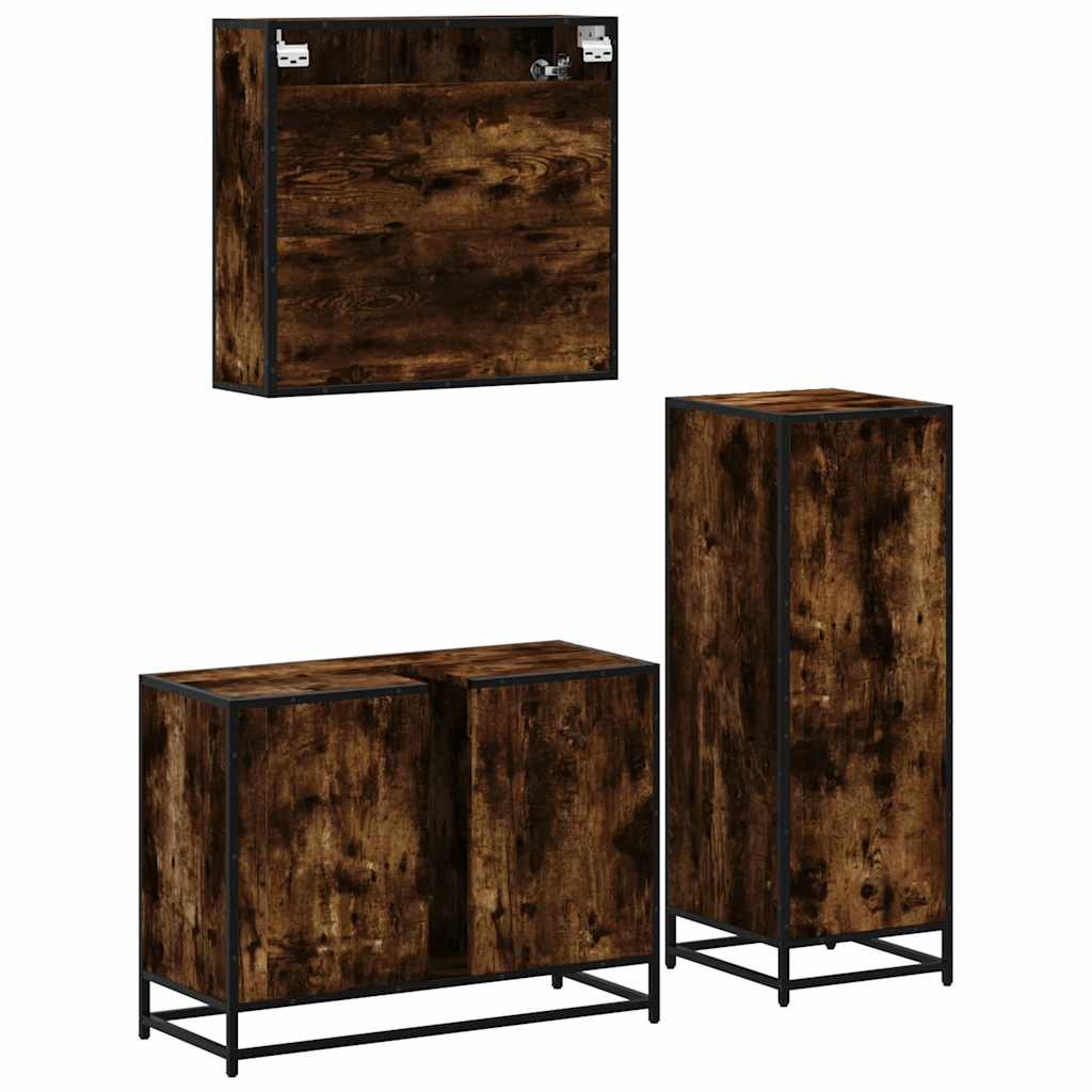 Ensemble de meubles de salle de bain 3 pcs Chêne fumé