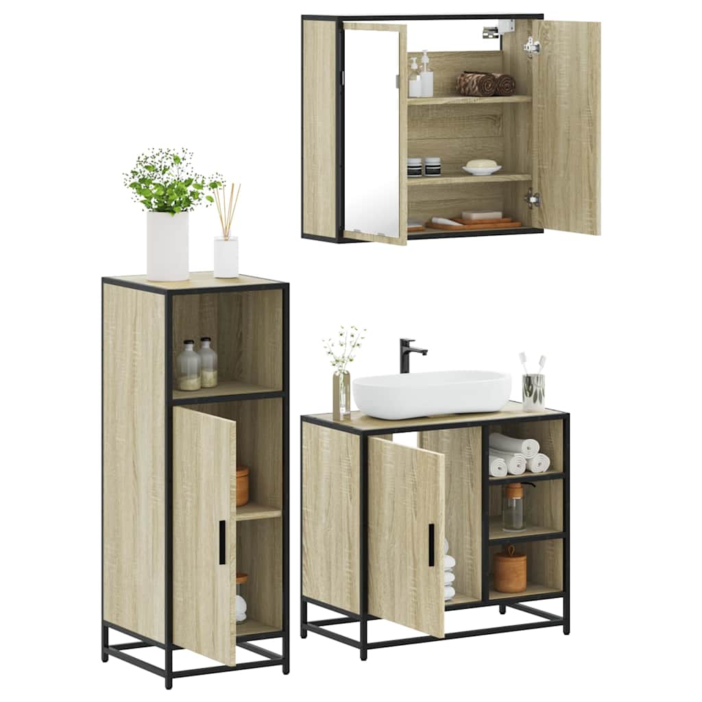 Ensemble de meubles de salle de bain 3 pcs chêne sonoma