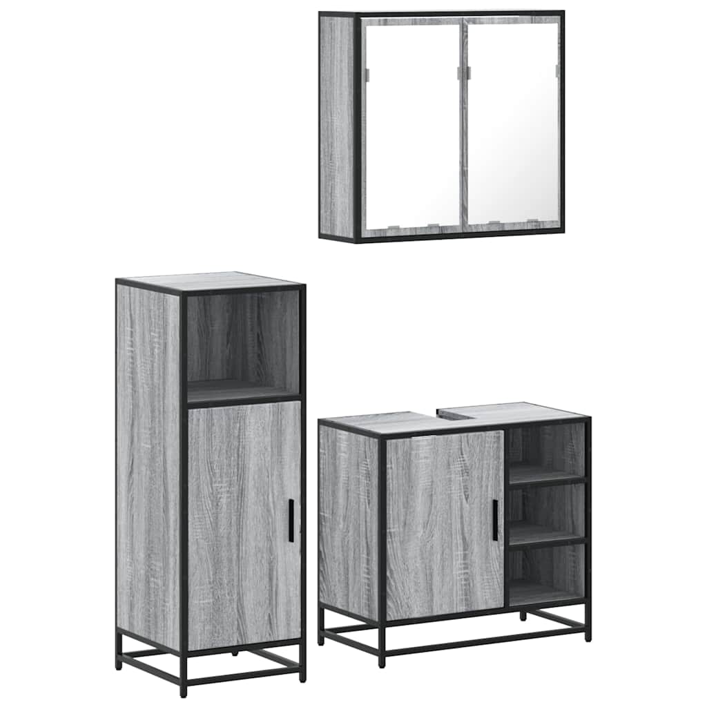 Ensemble de meubles de salle de bain 3 pcs Sonoma gris