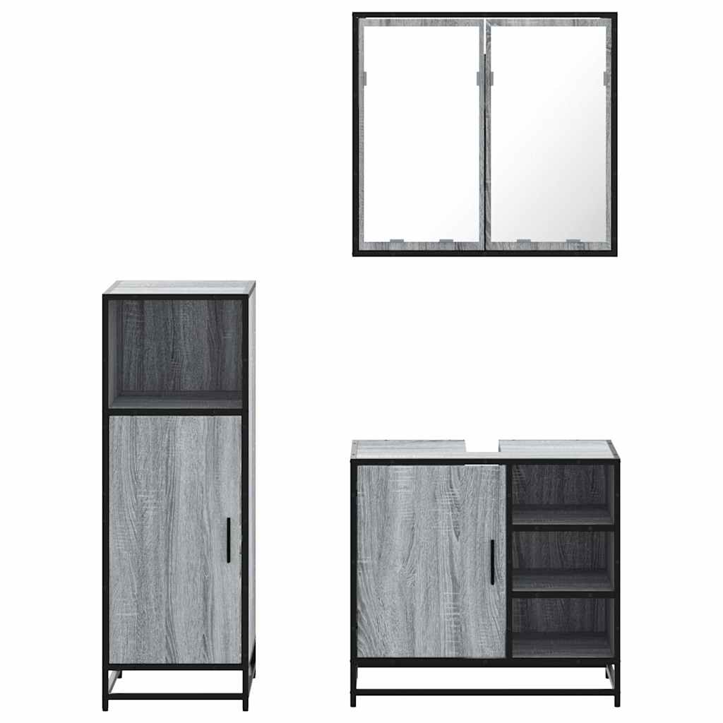 Ensemble de meubles de salle de bain 3 pcs Sonoma gris