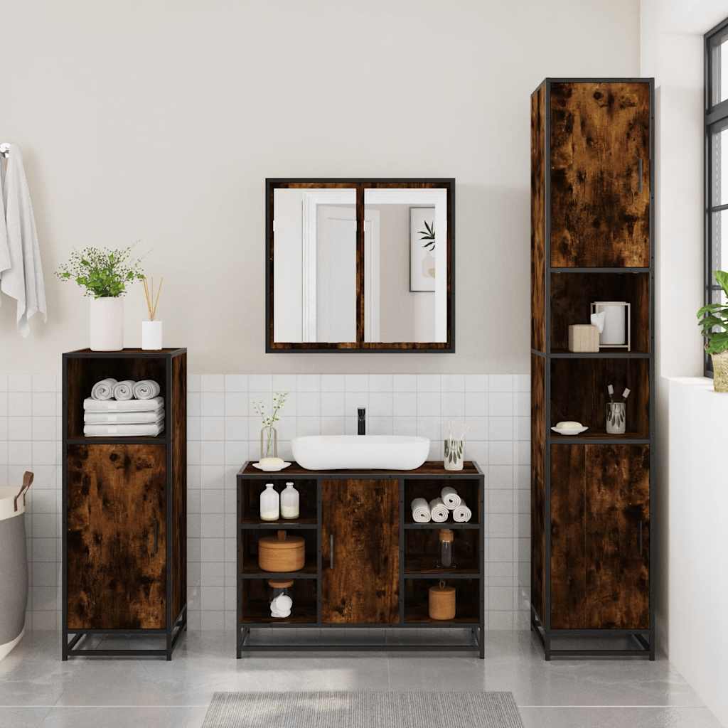 Ensemble de meubles de salle de bain 3 pcs Chêne fumé