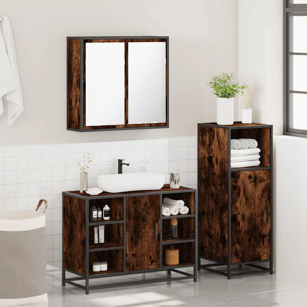 Ensemble de meubles de salle de bain 3 pcs Chêne fumé