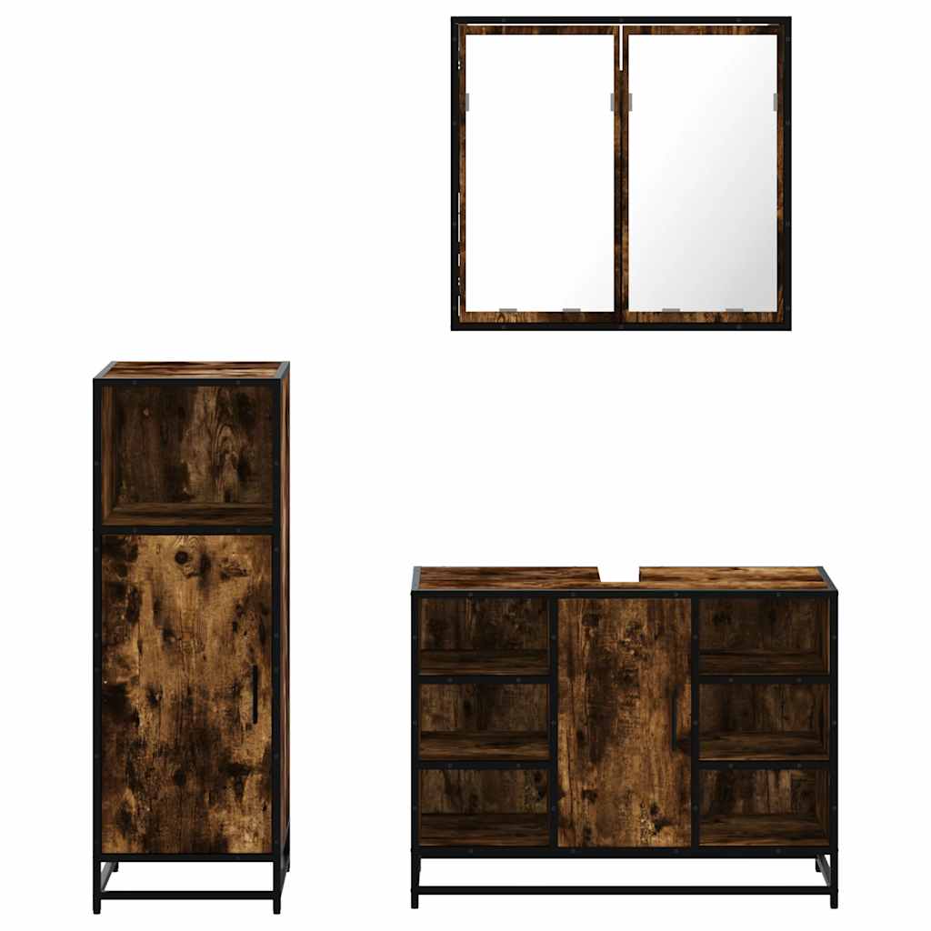 Ensemble de meubles de salle de bain 3 pcs Chêne fumé