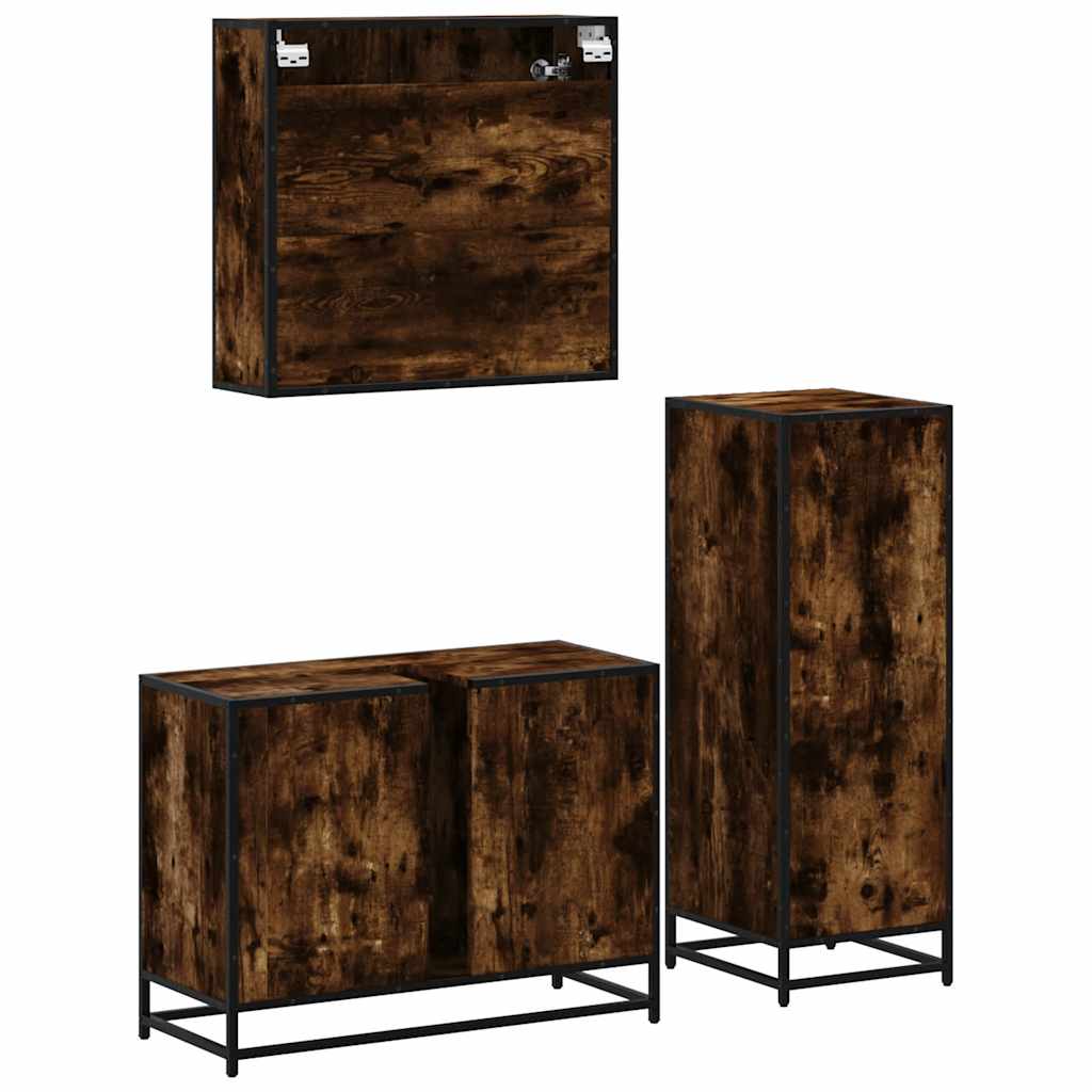 Ensemble de meubles de salle de bain 3 pcs Chêne fumé