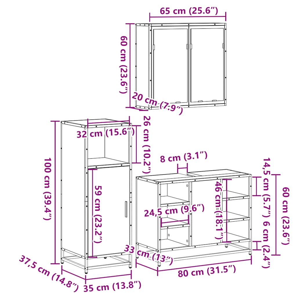 Ensemble de meubles de salle de bain 3 pcs Chêne fumé