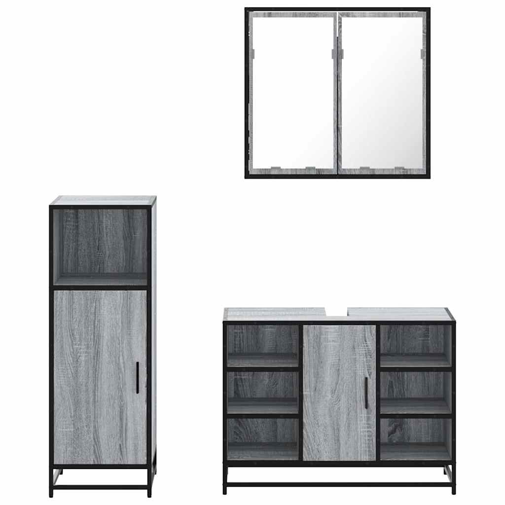 Ensemble de meubles de salle de bain 3 pcs Sonoma gris