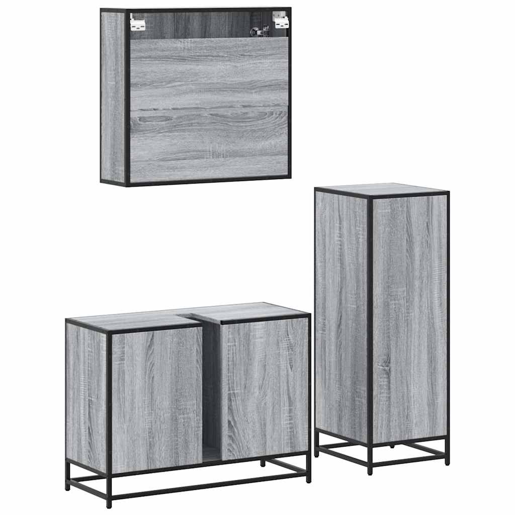 Ensemble de meubles de salle de bain 3 pcs Sonoma gris
