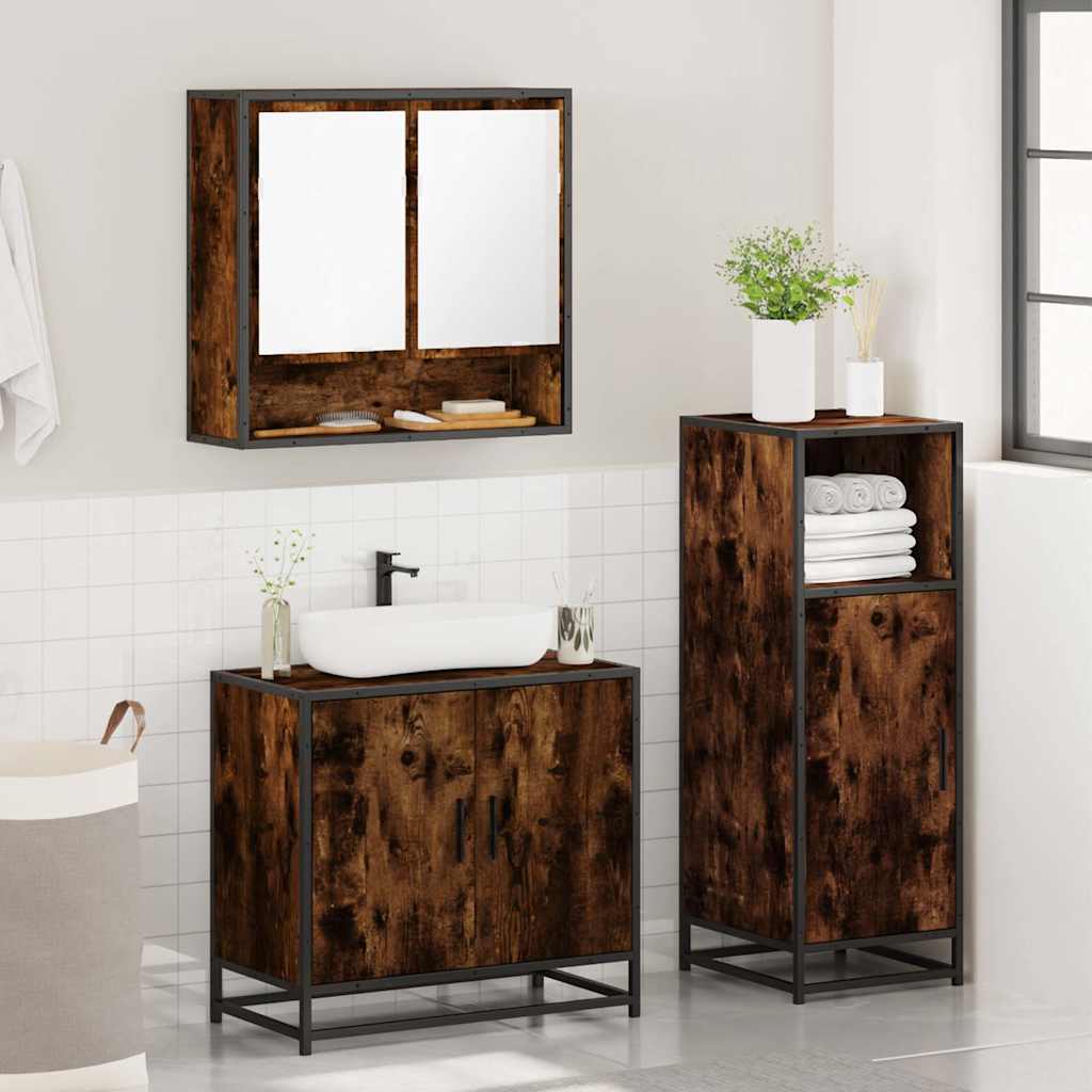 Ensemble de meubles de salle de bain 3 pcs Chêne fumé