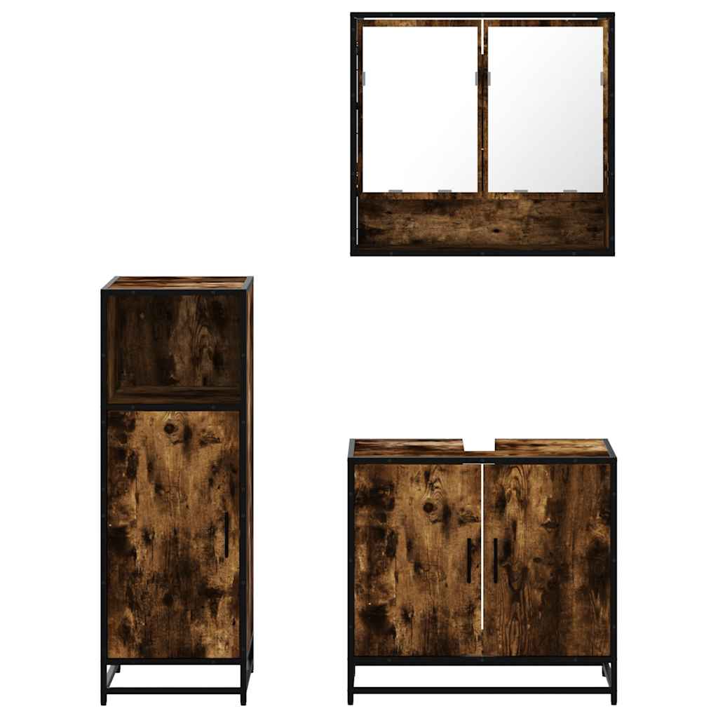 Ensemble de meubles de salle de bain 3 pcs Chêne fumé