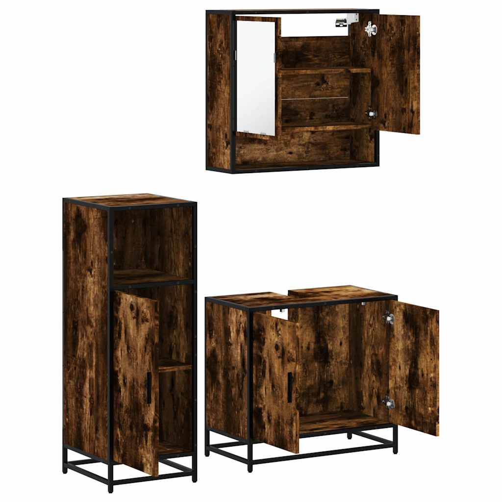 Ensemble de meubles de salle de bain 3 pcs Chêne fumé