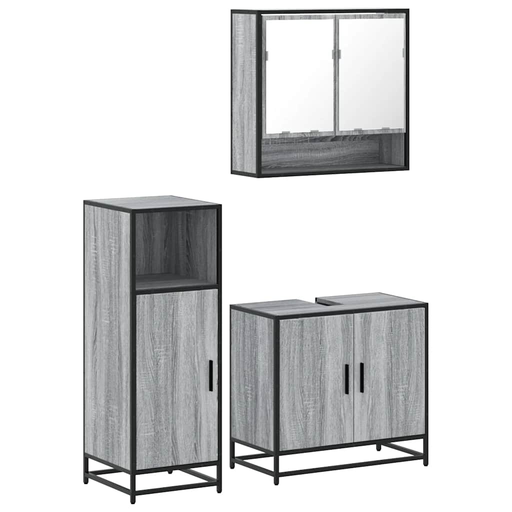 Ensemble de meubles de salle de bain 3 pcs Sonoma gris