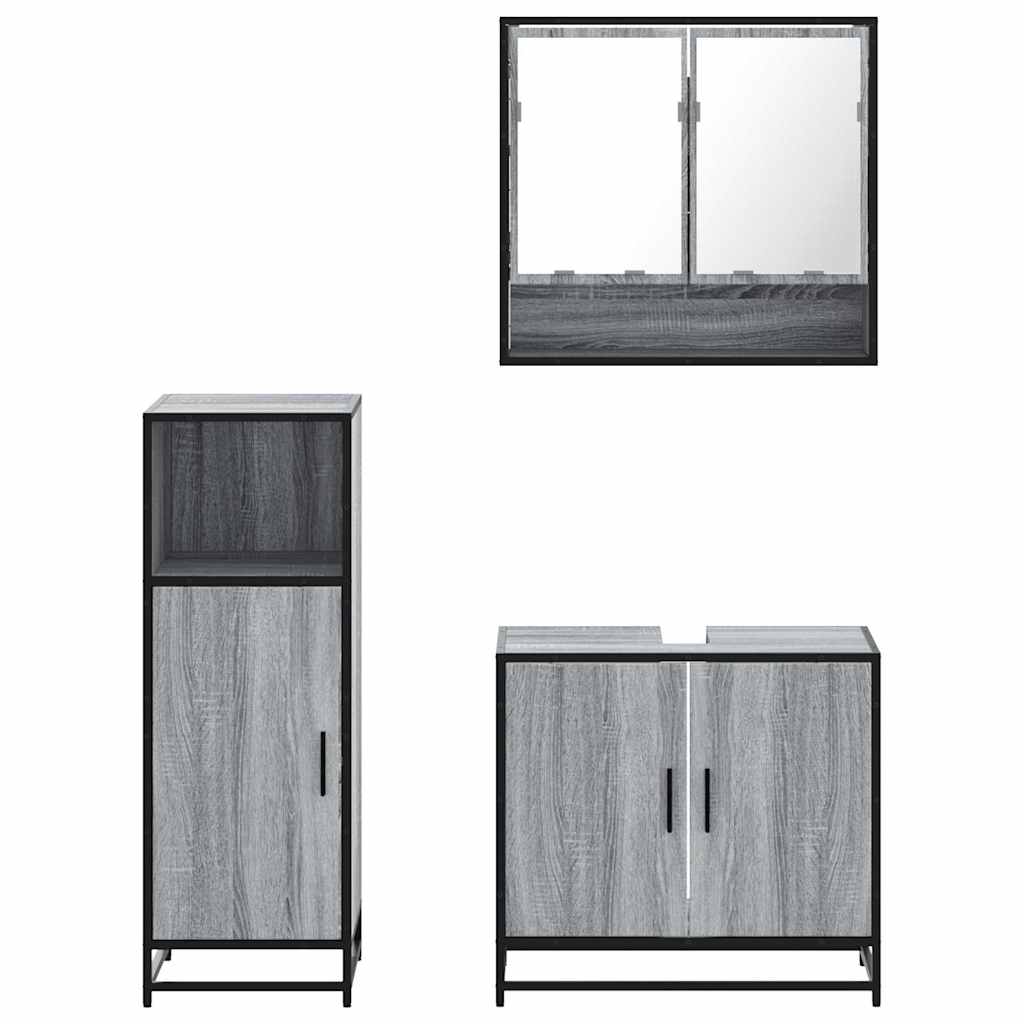 Ensemble de meubles de salle de bain 3 pcs Sonoma gris