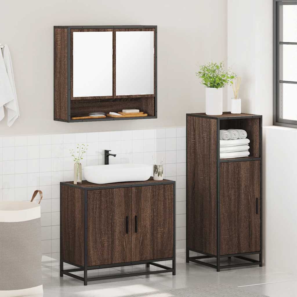 Ensemble de meubles de salle de bain 3 pcs Chêne marron