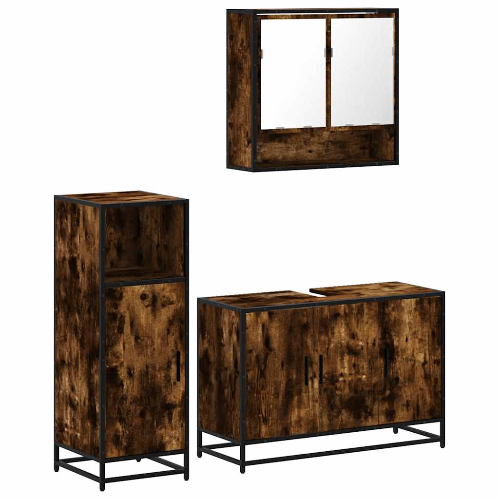 Ensemble de meubles de salle de bain 3 pcs Chêne fumé
