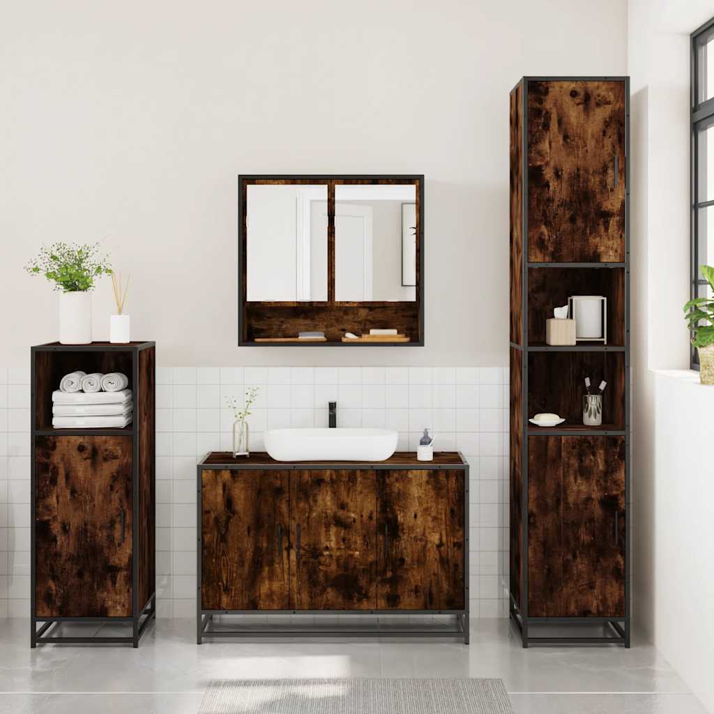 Ensemble de meubles de salle de bain 3 pcs Chêne fumé