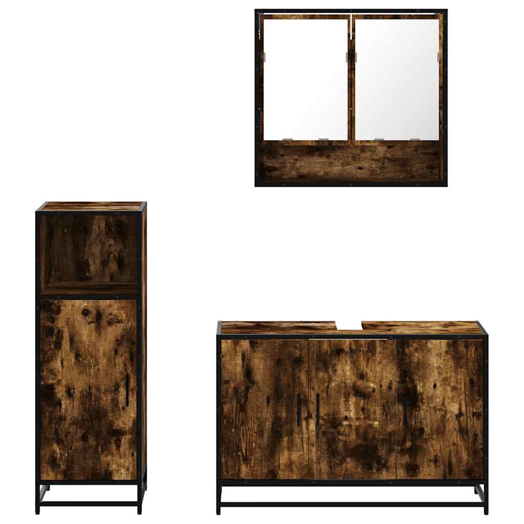 Ensemble de meubles de salle de bain 3 pcs Chêne fumé