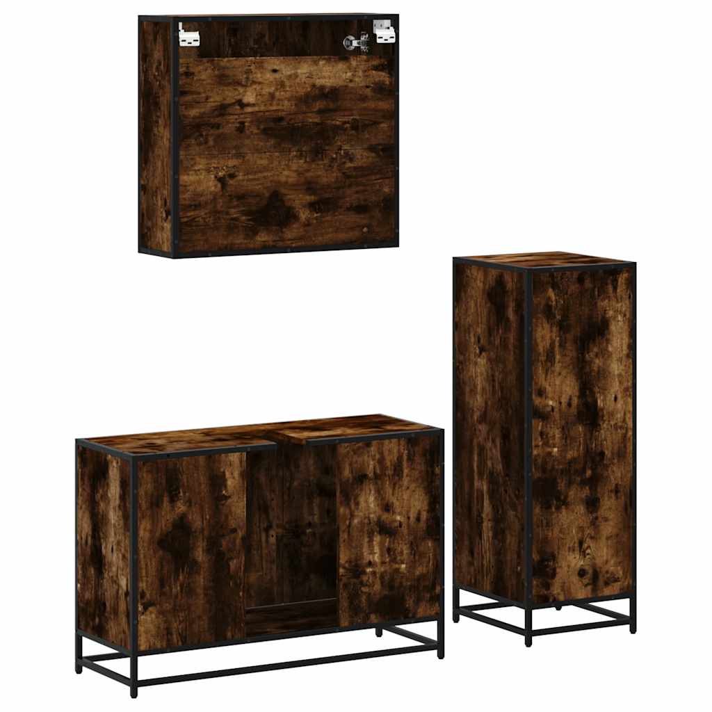 Ensemble de meubles de salle de bain 3 pcs Chêne fumé