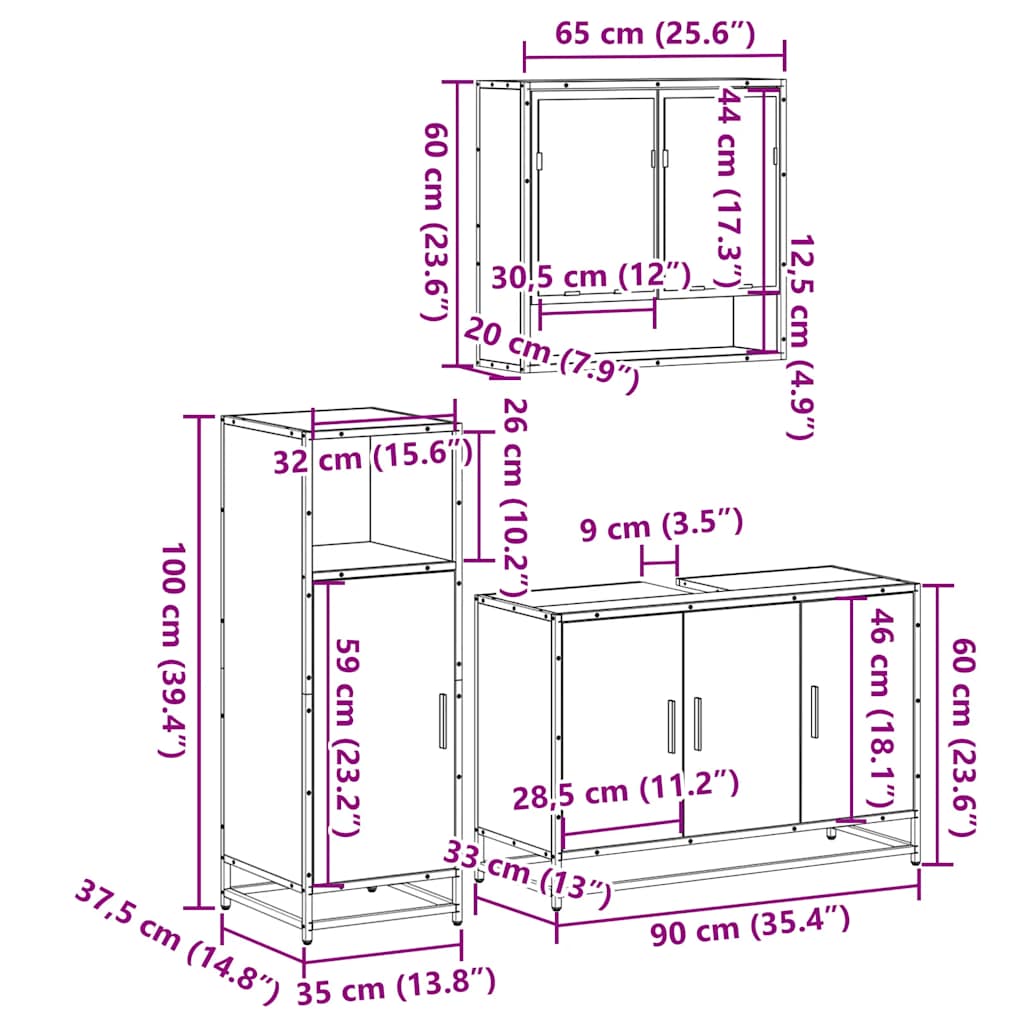 Ensemble de meubles de salle de bain 3 pcs Chêne fumé