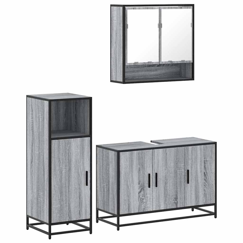 Ensemble de meubles de salle de bain 3 pcs Sonoma gris