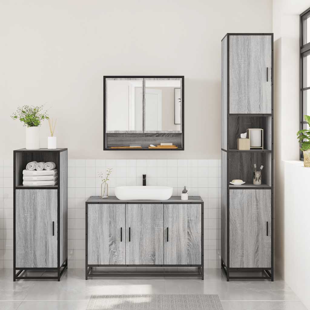 Ensemble de meubles de salle de bain 3 pcs Sonoma gris