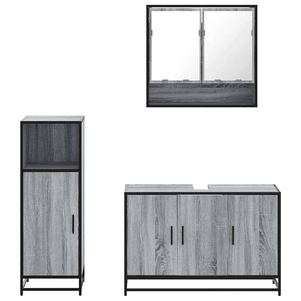 Ensemble de meubles de salle de bain 3 pcs Sonoma gris