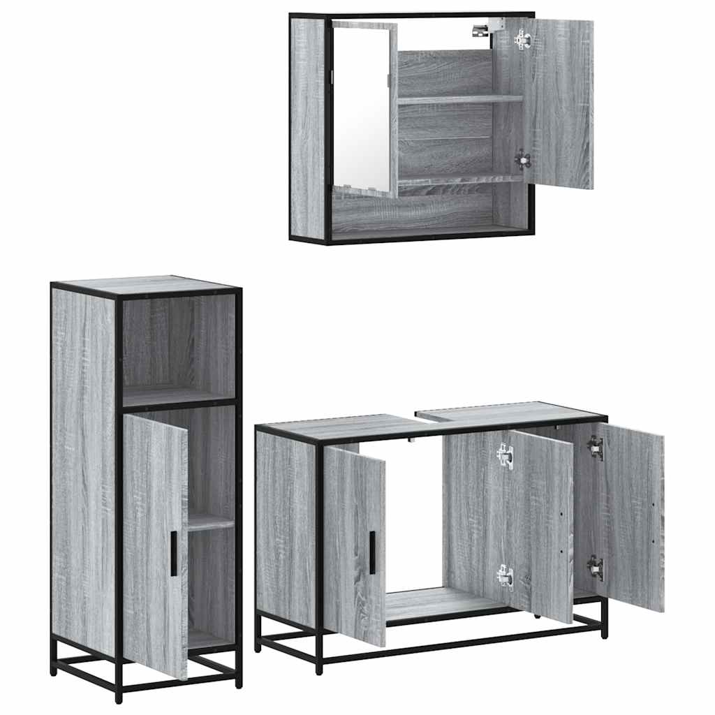 Ensemble de meubles de salle de bain 3 pcs Sonoma gris