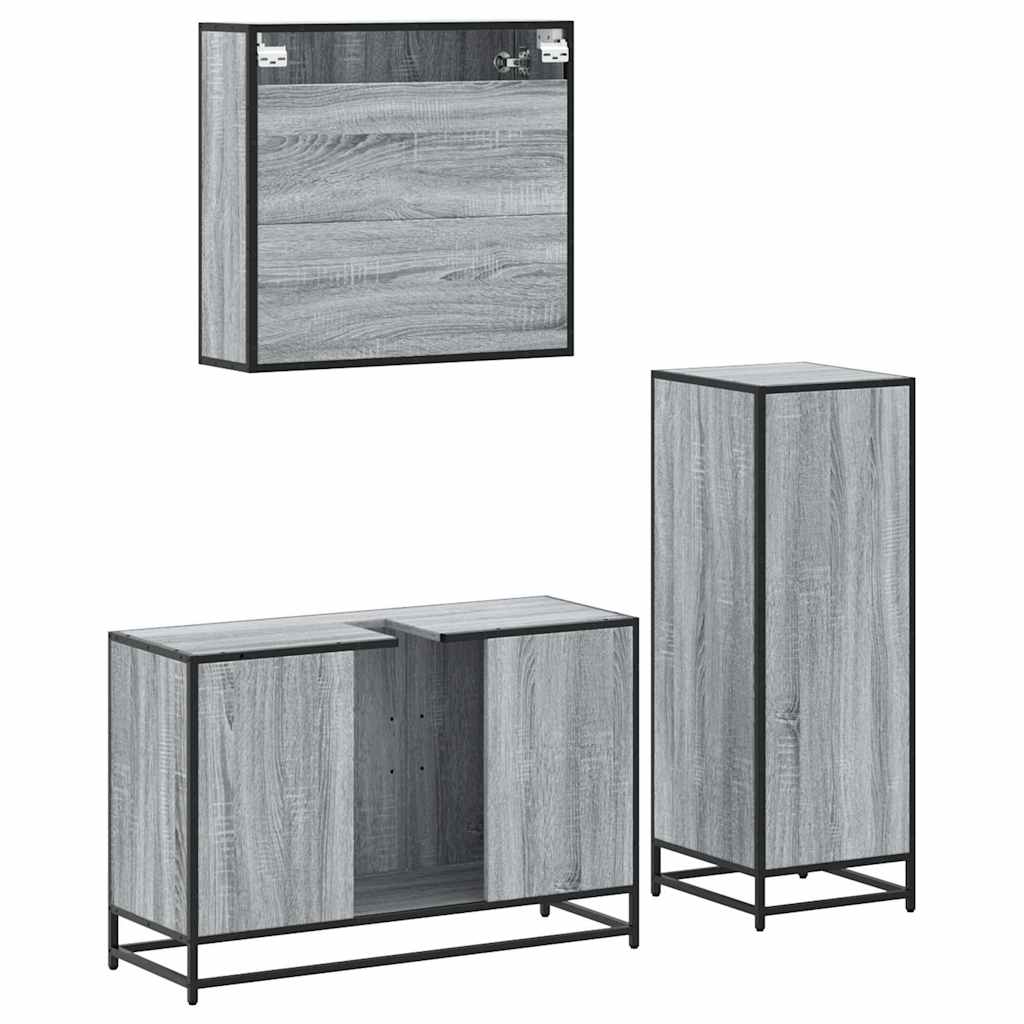 Ensemble de meubles de salle de bain 3 pcs Sonoma gris