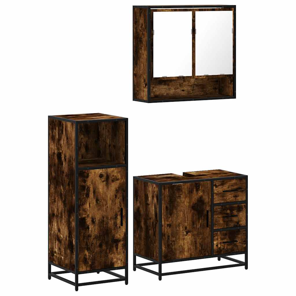 Ensemble de meubles de salle de bain 3 pcs Chêne fumé