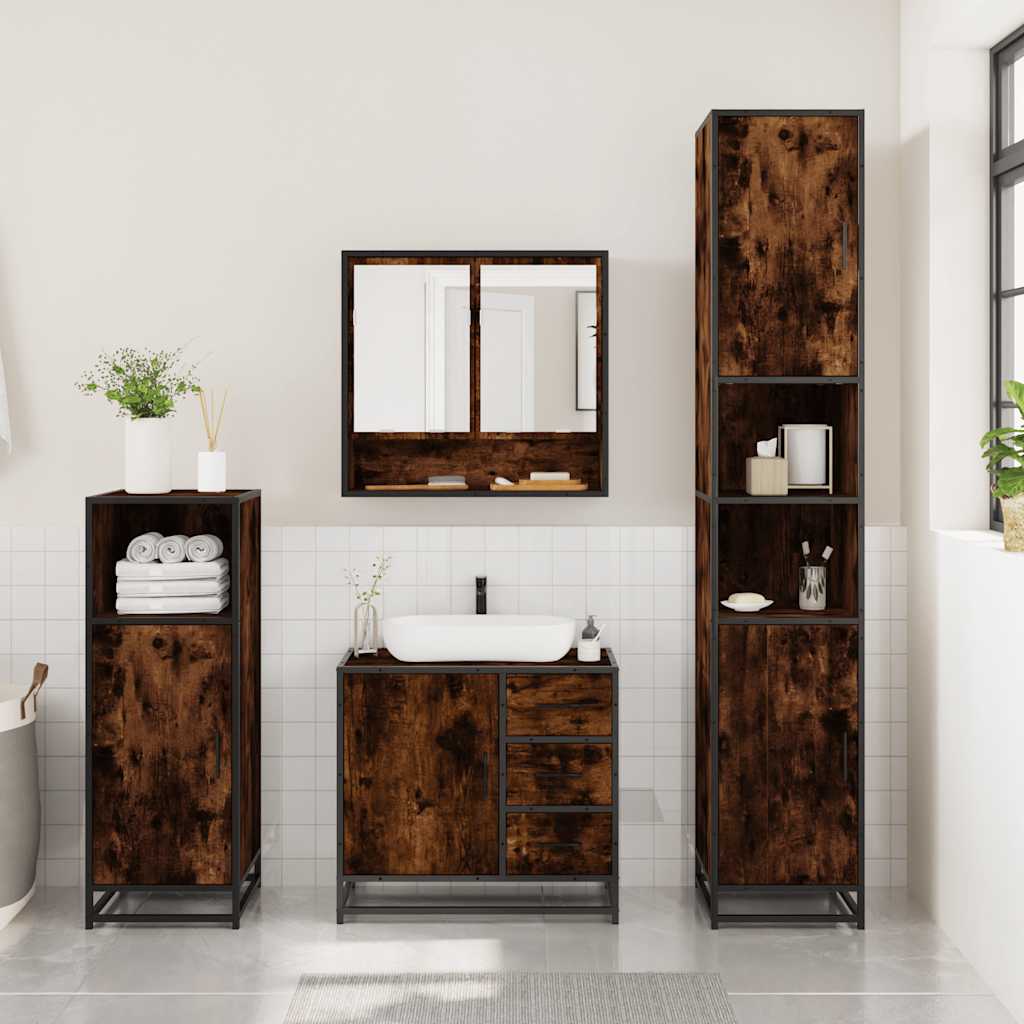 Ensemble de meubles de salle de bain 3 pcs Chêne fumé