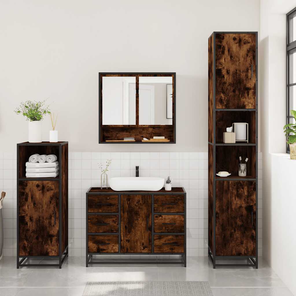 Ensemble de meubles de salle de bain 3 pcs Chêne fumé