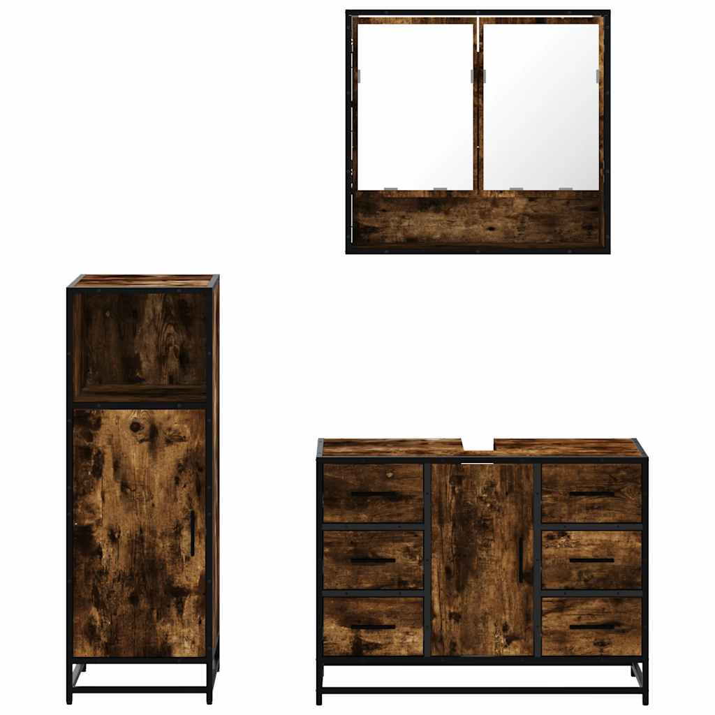 Ensemble de meubles de salle de bain 3 pcs Chêne fumé