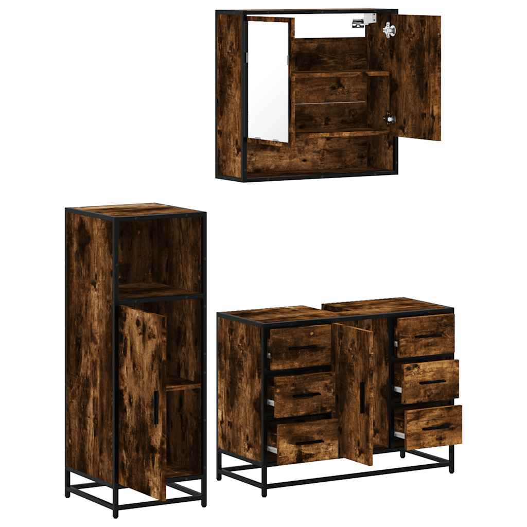Ensemble de meubles de salle de bain 3 pcs Chêne fumé