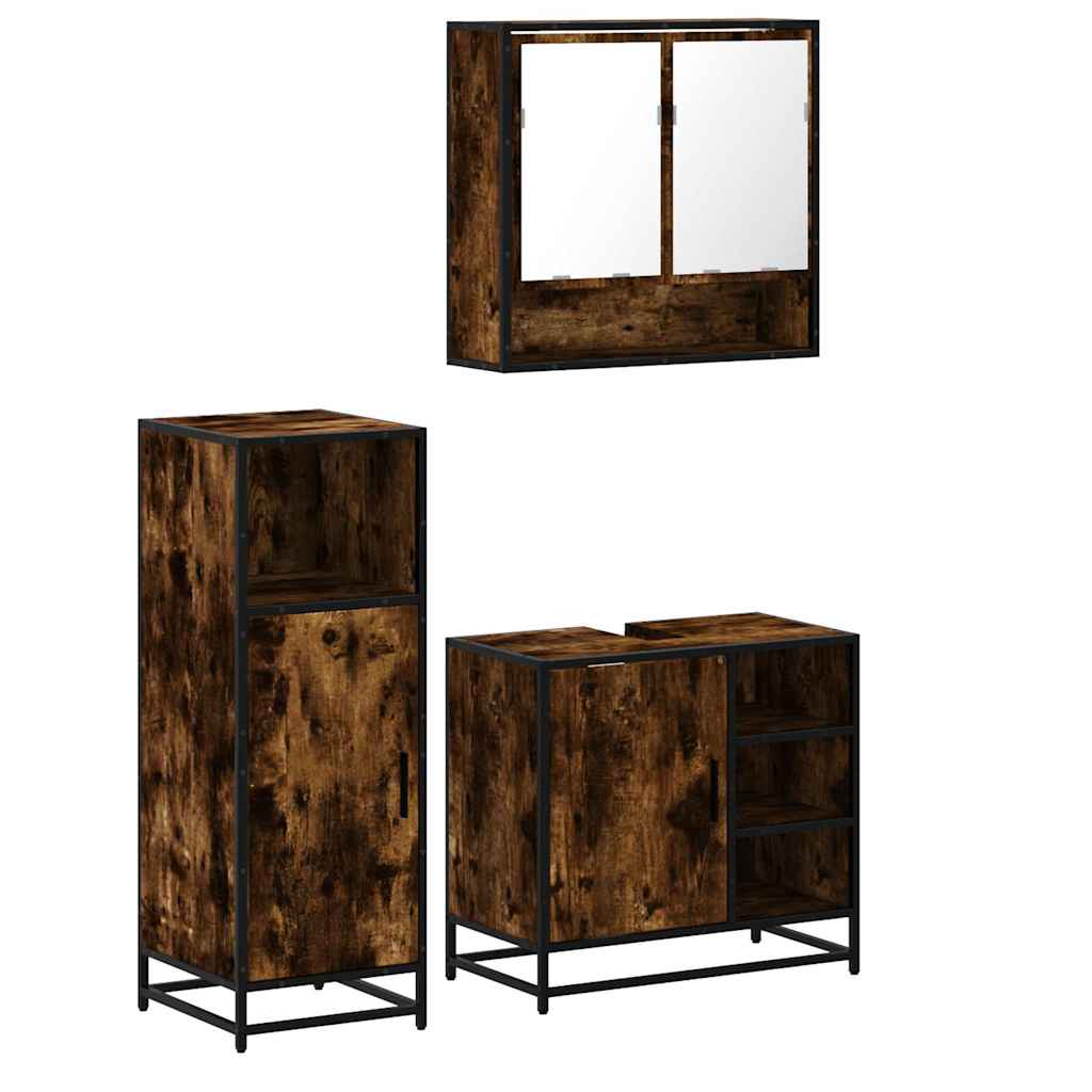 Ensemble de meubles de salle de bain 3 pcs Chêne fumé